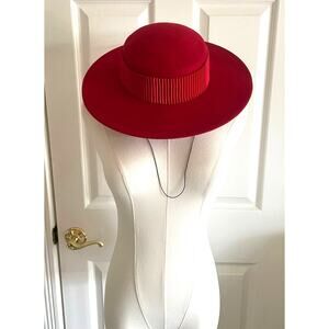 Vintage Liz Claiborne 100% Wool Wide Brim Red Hat